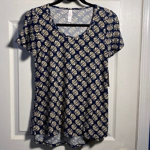 NWT LulaRoe Short Sleeve Super Soft Blue and Cream Tunic Top, XXS